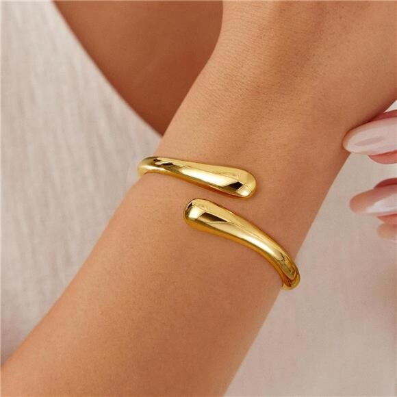Gold Bracelets for Women Trendy - 14K Gold Plated Bangle Bracelet Chunky - Picture 3 of 7